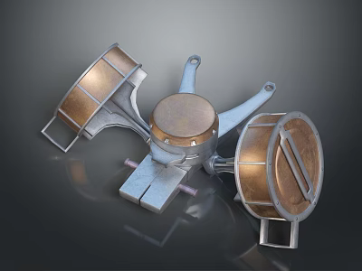 Shiny Metal Mechanical Industrial Device With Circular Discs And Support Brackets 3d model