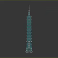 Teal High Rise Tower Architectural Design with Multi Level Spire and Reflective Base 3d model