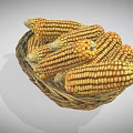 Fresh Yellow Corn Ears Arranged in Wicker Basket Healthy Vegetable 3d model