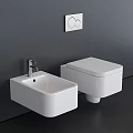 Modern Wall Hung White Toilet With Square Basin And Gray Wall Design