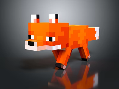 Orange Pixel Art Fox Stuffed Toy With Black Eyes And White Ears Design 3d model
