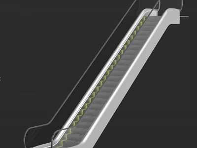 Modern Escalator Design For Commercial Use With White Handrails Gray Steps And Yellow Stripes 3d model
