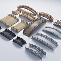 New Chinese Wooden Bridge Stone Arch Bridge Wooden Arch Bridge Viewing Trestle Bridge Suspension Bridge Viewing Trestle Small Arch Bridge Trestle Bridge Landscape Bridge 3d model