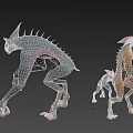Three Fantasy Creature Characters With Scaled Skin Spiked Back And Clawed Limbs 3d model