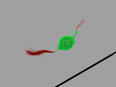 Traditional Green Jewelry Pendant with Red Tassel and Intricate Carved Design 3d model