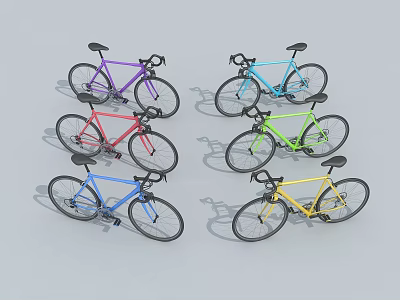 Multiple Colored Bicycles Neatly Arranged In Various Hues On White Background 3d model