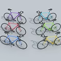 Multiple Colored Bicycles Neatly Arranged In Various Hues On White Background