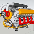 Detailed Metallic Engine Featuring Yellow Components Red Pipes Silver Body And Black Top
