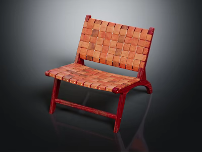 Woven Checkerboard Pattern Leisure Chair With Red Wooden Frame And Seat Backrest 3d model