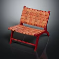 Woven Checkerboard Pattern Leisure Chair With Red Wooden Frame And Seat Backrest