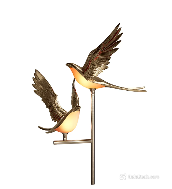 Decorative Lamp Featuring Bird Shaped Design With Metallic Wings And Warm Glow For Interior Decoration 3d model 