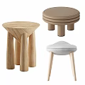 Varied Design Wooden Brown And Upholstered Stools With Multi Layer Structure And Slender Legs