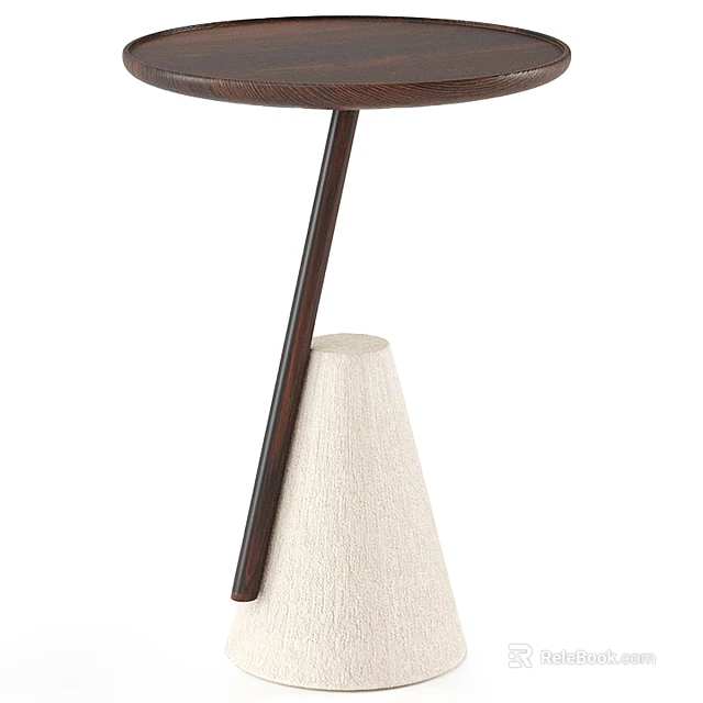 Modern Minimalist Coffee Table With Wooden Round Top And Conical Fabric Base 3d model 