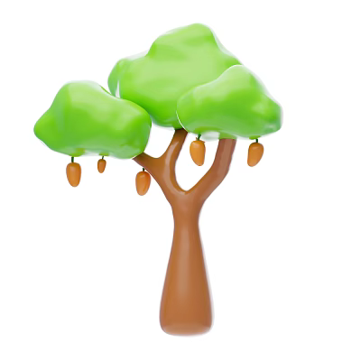 Tall Tree with Green Canopy Brown Trunk and Hanging Orange Fruits 3d model