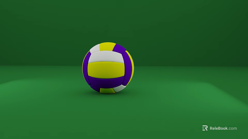 Colorful Volleyball Sports Equipment With Purple Yellow And White Panels On Green Surface 3d model 