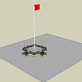 Red National Flag Standing on Black and Brown Hexagonal Base with Light Gray Ground