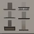 Modern Kitchen Appliances With Various Stylish Range Hoods Mounted On Wall 3d model