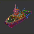 Orange Red Tugboat 3D Model With Wheelhouse Crane And Deck Railings