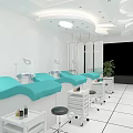 Bright Modern Hair and Beauty Salon With Facial Care Mirrors Blue Chairs And Green Plants