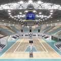 Modern Indoor Sports Fitness Arena Featuring Basketball Court Green Seats And Stands