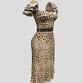 Leopard Print Fitted Dress With Puffed Sleeves And Black Belt Fashion Design