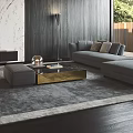 Modern Living Room Interior Design With Marble Wall Wooden Accents Gray Sofa And Floor Lamp