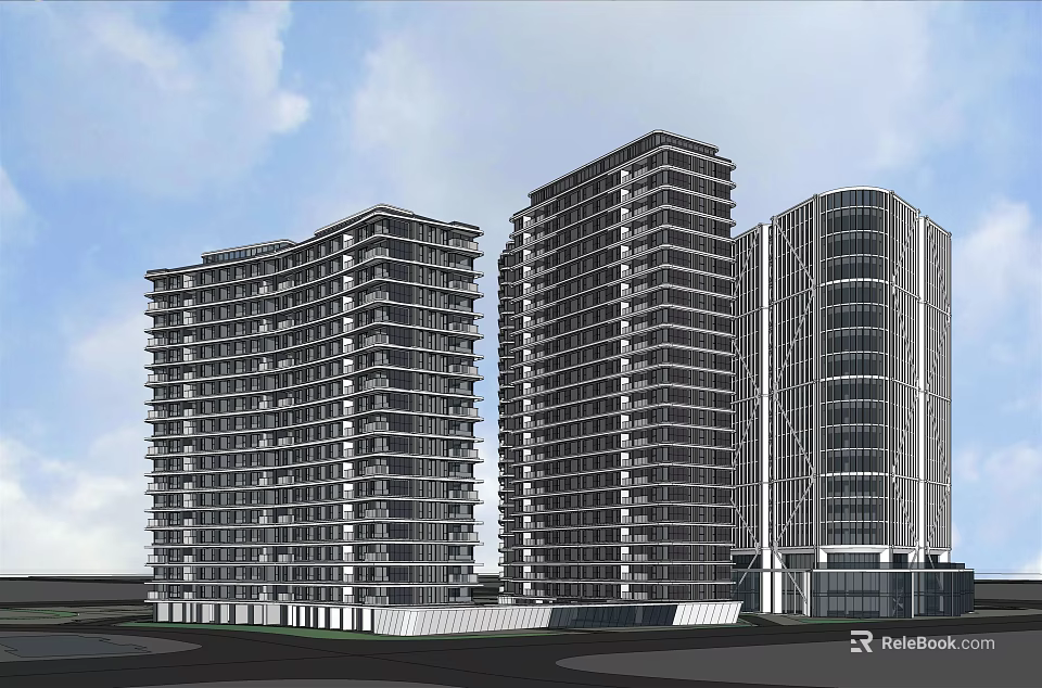 Modern High Rise Residential Buildings With Contemporary Design And Glass Facades 3d model 