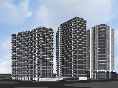 Modern High Rise Residential Buildings With Contemporary Design And Glass Facades 3d model