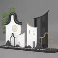 Chinese Traditional Architecture Model With Bamboo Rockery And Decorative Rooftops
