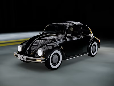 Classic Black Volkswagen Beetle Driving At Night With Motion Blur 3d model