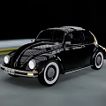 Classic Black Volkswagen Beetle Driving At Night With Motion Blur