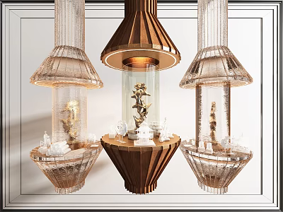 Elegant Display Shelves With Glass Panels And Gold Decor For Artistic Ornaments Showcase 3d model