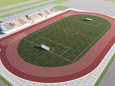 WellMaintained Football Field With Red Running Track Spectator Stands Green Grass And Field Markings 3d model