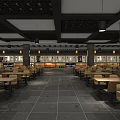 Traditional Chinese Restaurant Interior With Wooden Tables Chairs Pendant Lights And Decorative Paintings