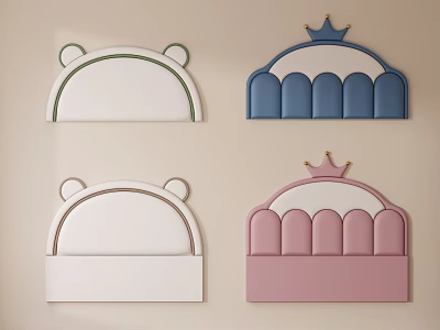 Cute Kids Room Upholstered Panels With Bear Ear Crown Design And White Blue Pink Colors 3d model