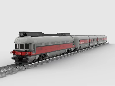 Building Blocks Train Model with Gray and Red Carriages on Railway Tracks 3d model