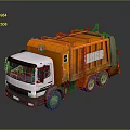 Orange Garbage Collection Functional Vehicle with White Cab Compression System and Six Wheels