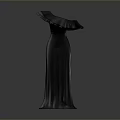 Elegant Gray One Shoulder Long Dress With Ruffled Collar And Flowing Fabric Design