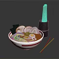 Delicious Ramen Bowl With Pork Slices Soft Boiled Eggs Green Onions Chopsticks And Chopstick Holder