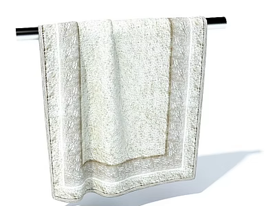 Soft White Home Living Bathroom Towel Hanging On Black Rod With Absorbent Texture 3d model
