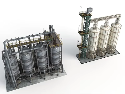 Industrial Plant Featuring Large Storage Tanks Metal Pipelines And Framework Structures 3d model