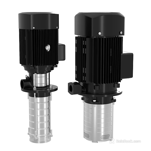 Black And Silver Vertical Multistage Pumps With Motor And Stainless Steel Components 3d model 