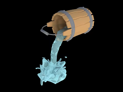Blue Liquid Detergent Pouring From Wooden Bucket For Daily Washing Supplies 3d model