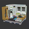 Modern Interior Room With Orange Cabinet Windows Green Plants Table And Chairs
