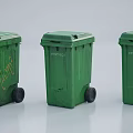Three Green Trash Bins As Public Facility With Wheels And Lids 3d model
