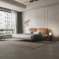 Modern Minimalist Bedroom With Brown Leather Headboard White Bedding Green Plant And Gray Rug