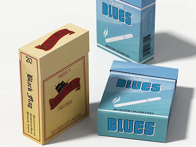 Colorful Cigarette Boxes With Different Designs Featuring Black Jack And Blues 3d model
