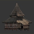 Modern Cartoon Building Thatched Cottage Thatched Cottage Earth Pei House Middle Century Cottage 3d model