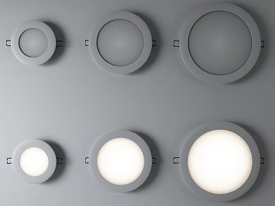 Different Sizes Illuminated LED Downlights And Spotlights For Home Lighting Design 3d model