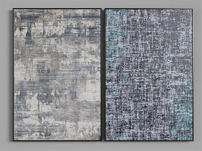 Two Modern Abstract Paintings With Textured Gray Blue White Tones For Wall Decor 3d model